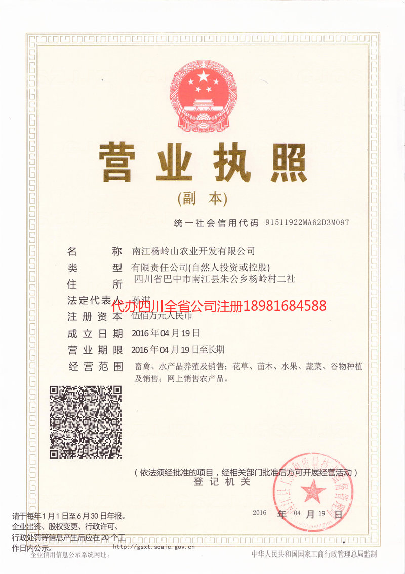 定西定西杨岭山农业开发有限公司